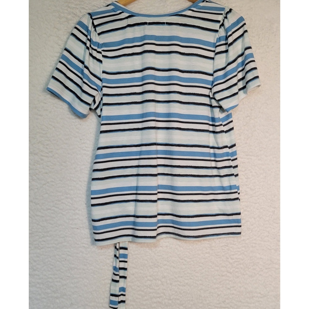 89th and Madison Women's Striped Top Size M Short Sleeve Side Scrunch Tie 1764 - Picture 2 of 6